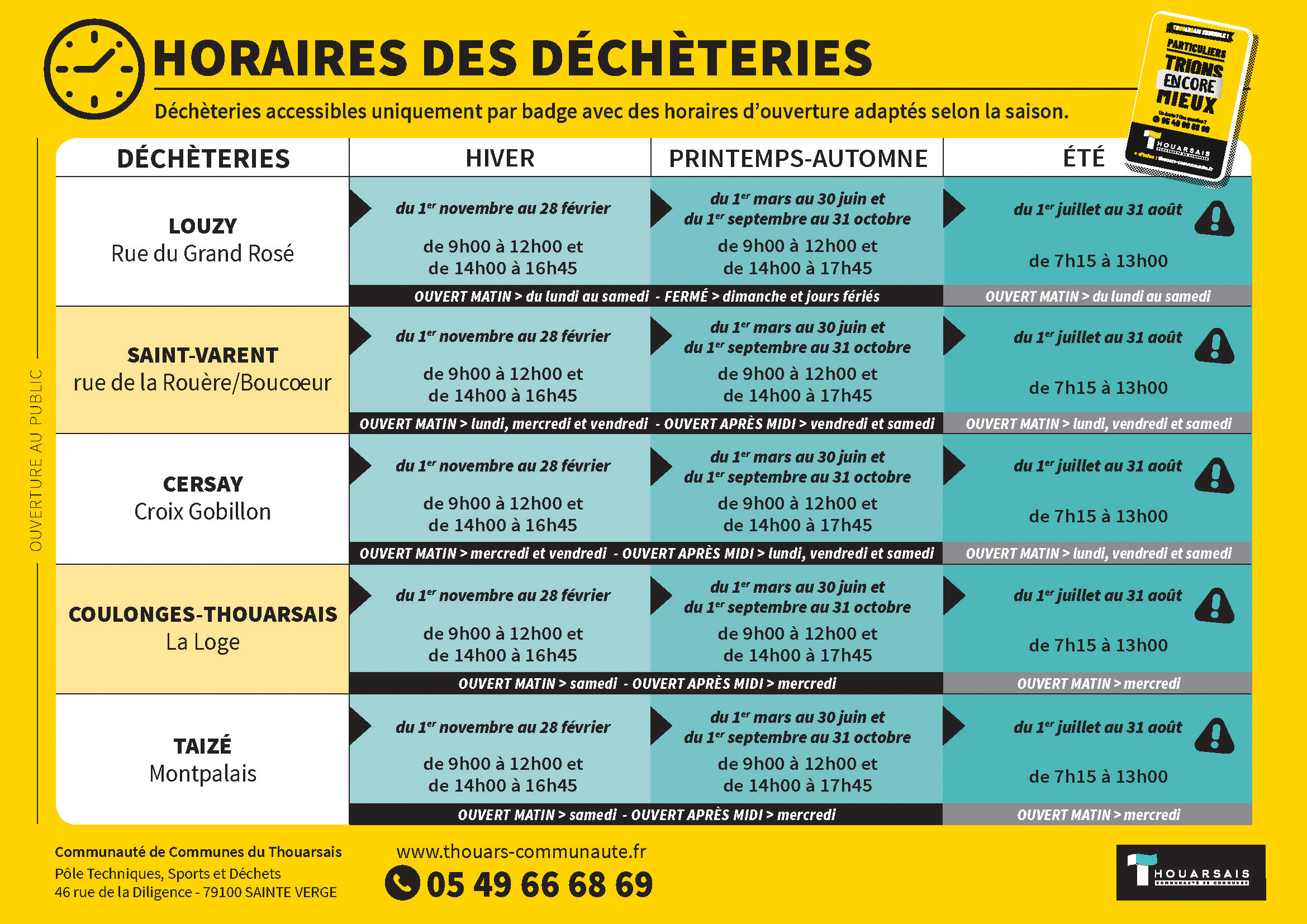 HORAIRES DECHETERIE 2021